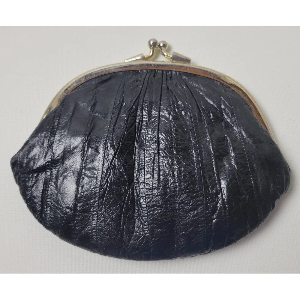 Set of 2 Lee Sands Vintage Eel Skin Coin Purse Black Brown Kiss Lock Korea